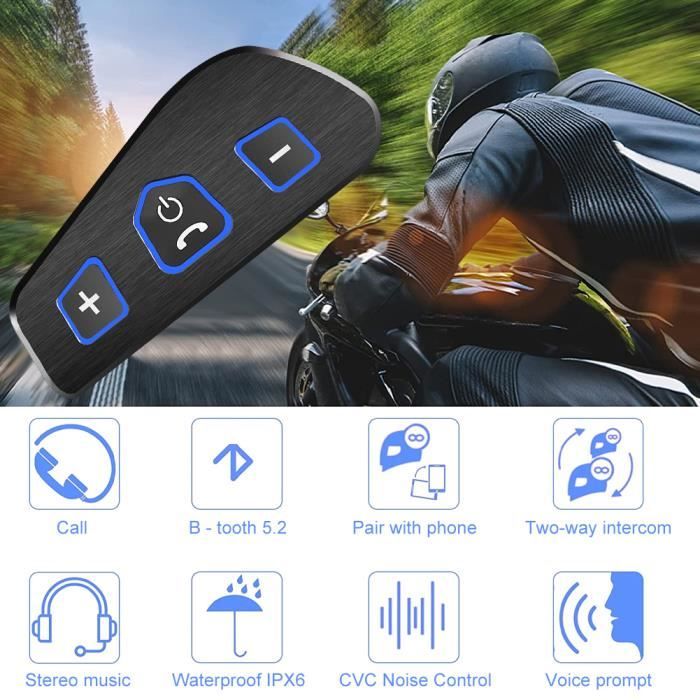 Qiilu Intercom Moto, 1 Paire de Casques de Moto BT Casque Haut-parleurs  Soutien Appels Mains Libres Oreillette Bluetooth Moto