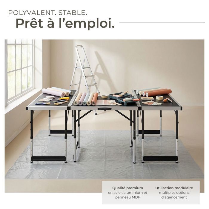 Table à Tapisser Pliable Multifonction 300x60cm En Acier - Idéale Travaux & Marchés