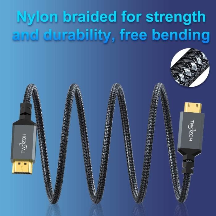 Twozoh Câble HDMI Vers VGA 1M - Alliage Aluminium Nylon Tressé Plaqué Or 1080P 60Hz