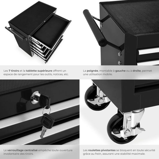 Chariot D'Atelier TecTake 5 Tiroirs Noirs - Servante Mobile Verrouillable Pour Garage