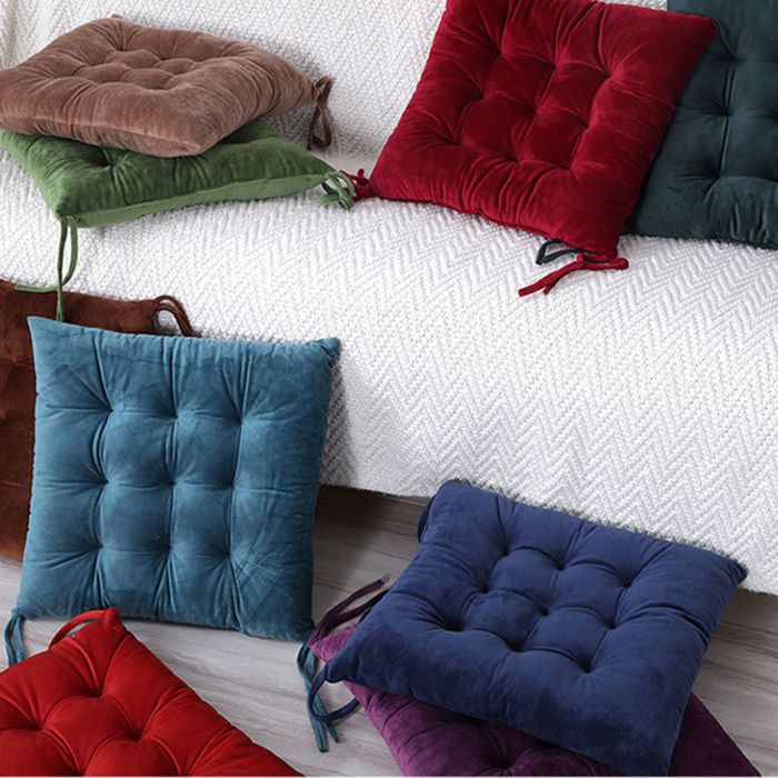 Lot De 4 Coussins De Chaise Velours Cristal Vert D'eau 40x40x7 Cm - Doux, Lavables, Pour Intérieur Et Extérieur