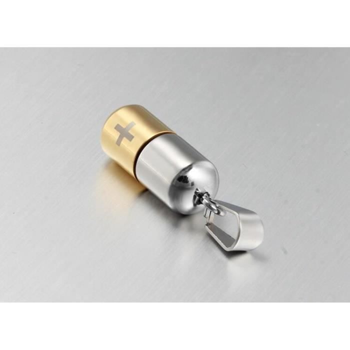 Collier Pendentif Tube Médical LAFATINA - Acier Inox, Urgence, Pilules, Mémo - Homme Femme