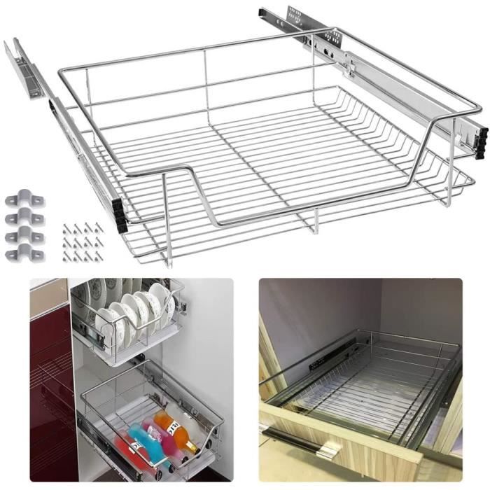 Paniers Coulissants Métalliques Pour Placard - 41x15,3x16 Cm, Tiroirs Extensibles, Pour Cuisine, Salle De Bain