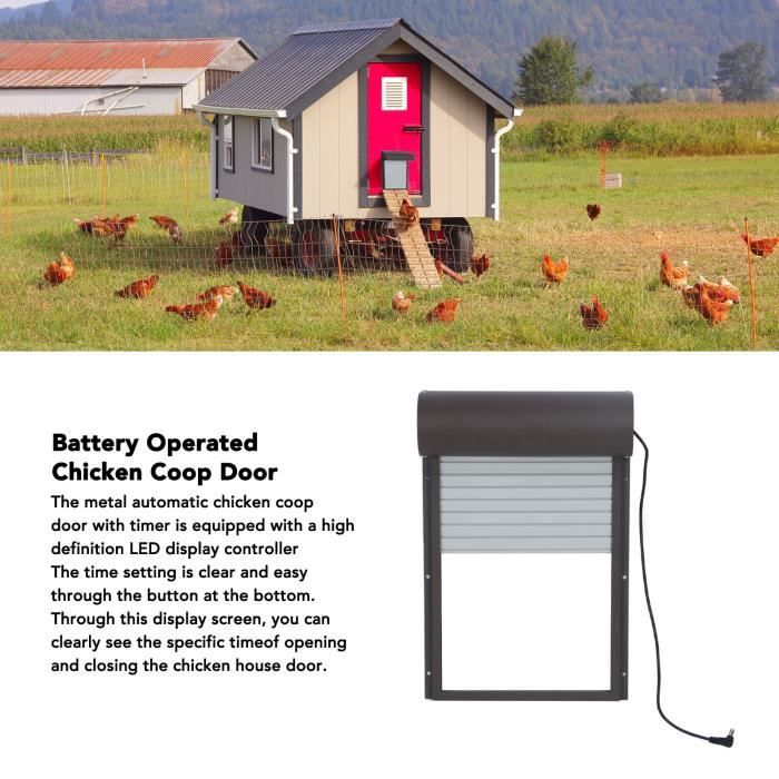 Porte de poulailler automatique avec réglage de l'heure rideau roulant ouvre-porte  de poulet pour canard oie