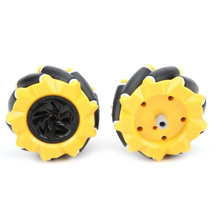 Fafeicy Roue Mecanum 48 Mm + Motoréducteur TT – Jaune/Noire – Mouvement Omnidirectionnel 45° – Pour Robot DIY Et Voiture Intelligente