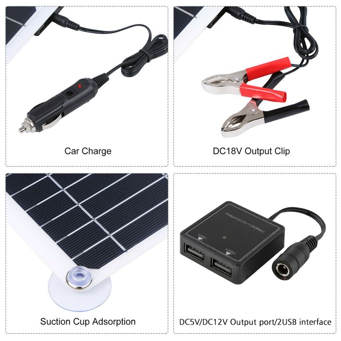 Panneau Solaire 12 V 5 W Portable – Chargeur Batterie Pour Voiture, Portail, Clôture Électrique, Poulailler, Bateau – Câble 300 Cm Inclus
