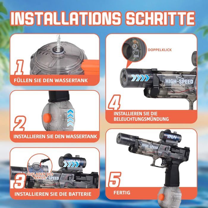 Pistolet à Eau Électrique Automatique, Longue Portée, Grande Capacité, Tir Continu, Lumière Activée par l'eau, pour Enfants et Adultes (Bleu Pistolet à Eau Électrique Automatique, Longue Portée, Grande Capacité, Tir Continu, Lumière Activée par l'eau, pour Enfants et Adultes (Bleu