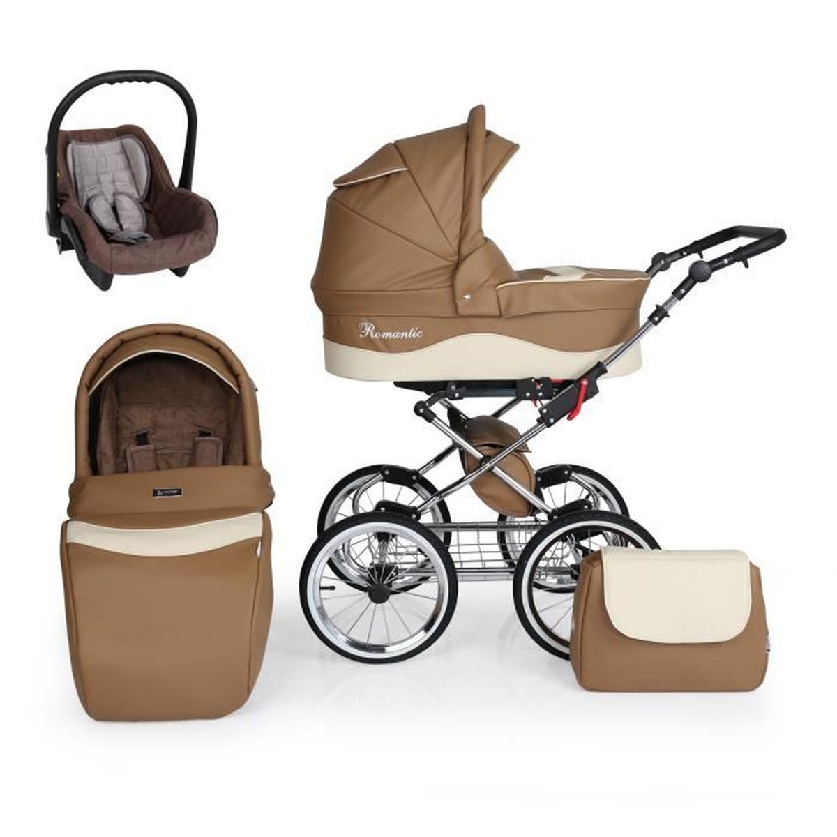 poussette en cuir marron