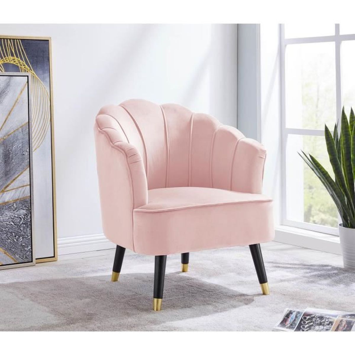 Fauteuil En Tissu Velours Rose Flower Achat Vente Fauteuil
