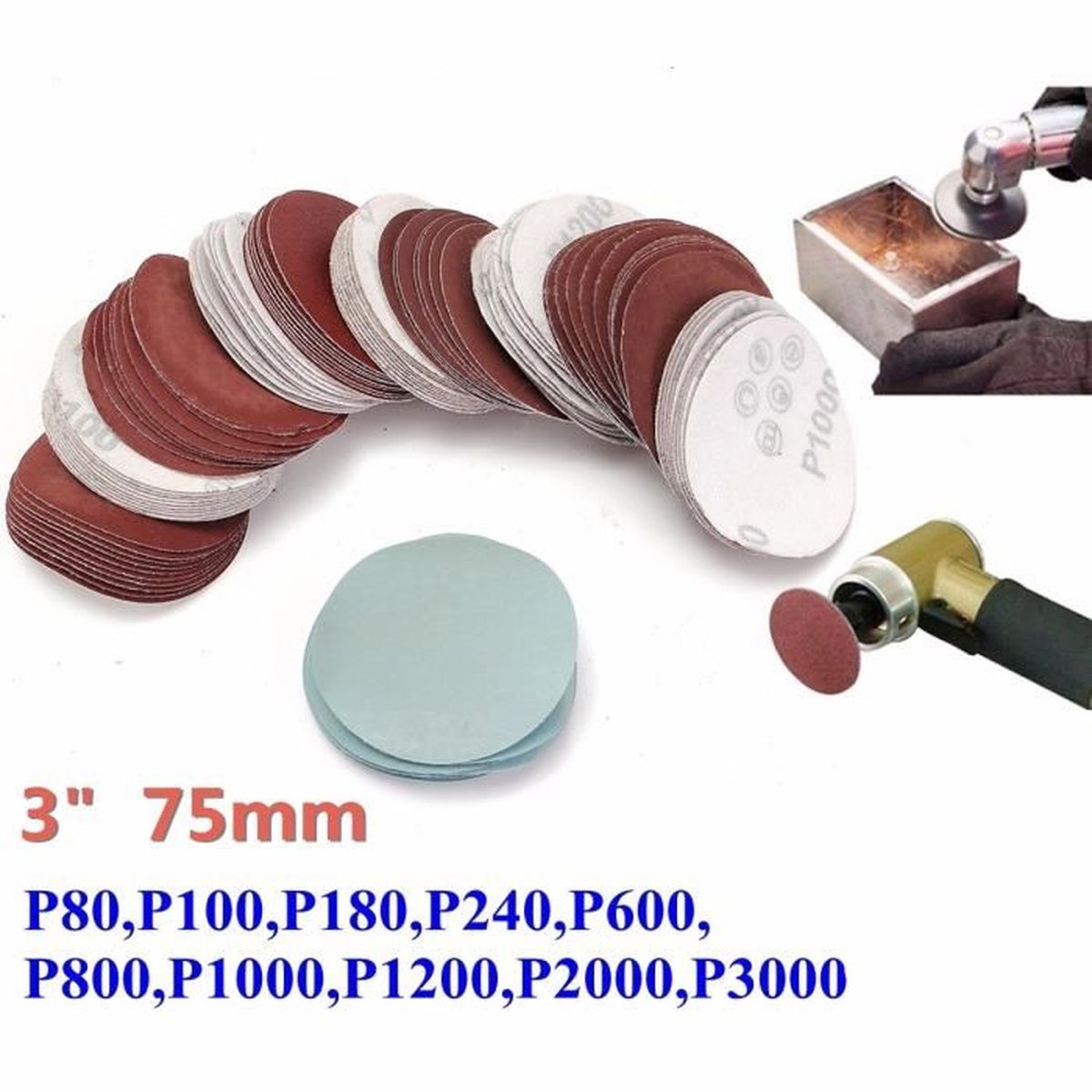 Lot de 100 disques abrasifs de 25 mm de 2,5 cm 100 feuilles de papier abrasif grain 100 3000 avec tige de 6,35 mm pour perceuse meuleuse outils rotatifs