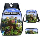 YANTASTIC Cartable Sac à Dos,Lot de 3 Minecraft 3D Impression Sac à Dos, Sacoche et Trousse à crayons ,Cartable Sac à Dos pour fille garcon