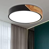 Plafonnier, Plafonnier LED, Lampe de Plafond moderne en bois Rond 24W lumière blanche pour chambre/salle à mange/cuisine - Noir