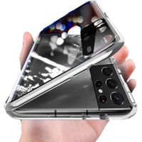 Coque Samsung Galaxy S21 Ultra 5G Adsorption Magnétique Caméra Arrière Protecteur Double Face Verre trempé Métal Frame36 S