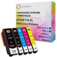 OuiSmart® 5 Cartouches d'Encre Compatible 26XL T2621 T2631 T2632 T2633 T2634 pour EPSON EXPRESSION PREMIUM Ours Polaire