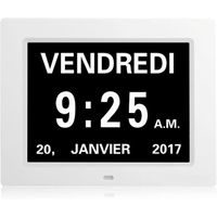 8" Pouce LCD Horloge Calendrier - Auto Dimming pour Les Personnes Âgées / Alzheimer et les enfants -Blanc