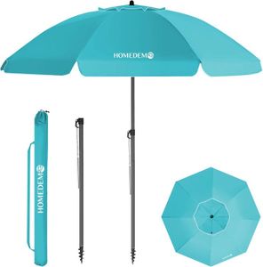 PARASOL Turquoise Parasol de Jardin Exterieur Inclinable, 200cm, Turquoise, Parasol Plage avec Revêtement Argenté, Protection Solaire