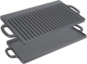 BARBECUE Plaque de cuisson en fonte avec poignées pour barbecue à gaz et barbecue électrique avec plaque de cuisson réversible avec.[G2005]