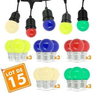 AMPOULE - LED Lot de 15 Ampoules B22 1W panaché 5 Couleurs Guirlande Fête