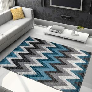 Tapiso Jawa Tapis De Salon Chambre Ado Design Moderne Geometrique Zigzags Bleu Gris Creme Frise 140 X 190 Cm Achat Vente Tapis Cdiscount