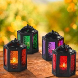 PHOTOPHORE - LANTERNE Lot de 4 lanternes orientales Akula Multicolores de 10 cm  4 photophores orientaux en métal et Verre en 4 Couleurs  Lanterne en 109