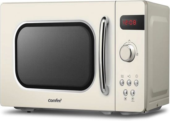 Micro-ondes Rétro Avec Grill 800 W - 20 L, 8 Programmes, 5 Niveaux, Minuterie 60 Min, Sécurité Enfant - Rouge Métallisé