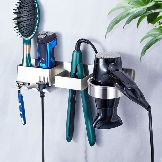 Lot De 2 Supports Muraux Pour Sèche-cheveux Sans Perçage | Adhésif Puissant, Max 5 Kg | Pour Salle De Bain, Carrelage, Verre