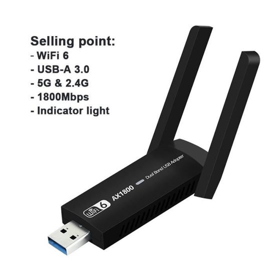 WiFi 6 1800Mbps - Adaptateur USB WiFi 6, carte réseau 1800 mb-s, Dongle 5  GHz AX1800, double antenne wi fi 5. - Cdiscount Informatique