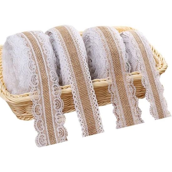 Rouleau 5M Ruban Jute Dentelle Naturelle 5cm - Ruban Toile De Jute Bord Dentelle Mariage Déco Bricolage