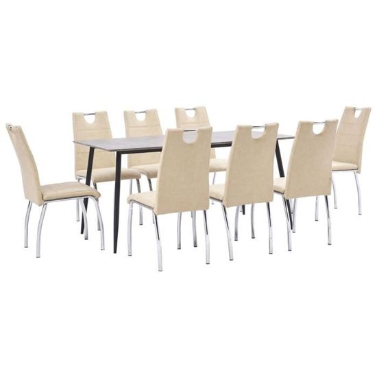 *85348 Ensemble table à manger 8 personnes + 8 chaises - Moderne- Ensemble de salle à manger Crème Similicuir