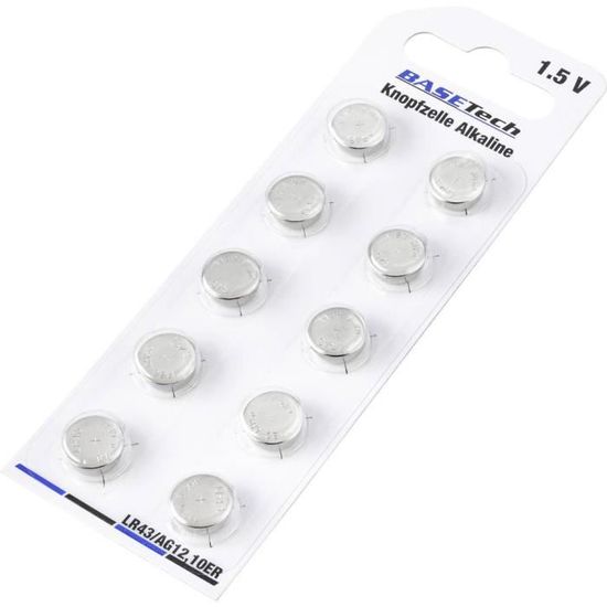 Basetech AG12 Pile bouton LR 43 alcaline(s) 100 mAh 1.5 V 10 pc(s ...