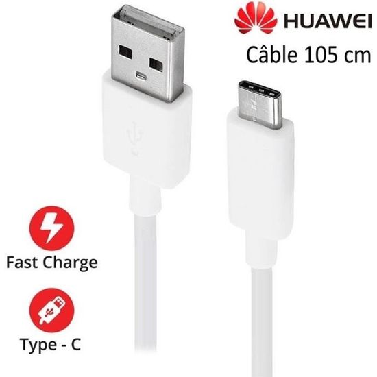Câble USB-C Original 102 cm Pour HUAWEI  P30 - P30 Lite - P30 Pro - P20 - P20 Lite - P20 Pro - P10+ - P10 - P9 Plus - P9