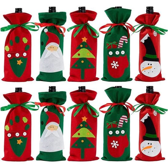 Lot De 2 Sacs Cadeaux En Toile De Jute Pour Bouteille De Vin - Thème Noël, Avec Cordon De Serrage
