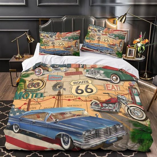 Route 66 Parure de lit rétro 3 pieces 1 housse de couette 220*240cm et