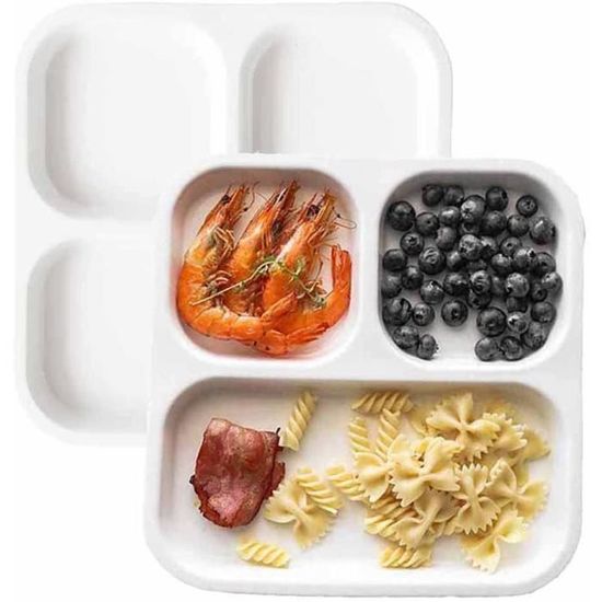 Lot De 2 Assiettes En Porcelaine Blanche TAMUME 3 Compartiments - Contrôle Des Portions Carré 25cm