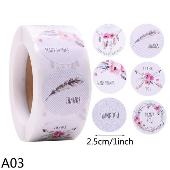 HIUOUIH 500 Etiquettes Merci Autocollantes Rondes 1.5 Pouces - Stickers Cadeaux