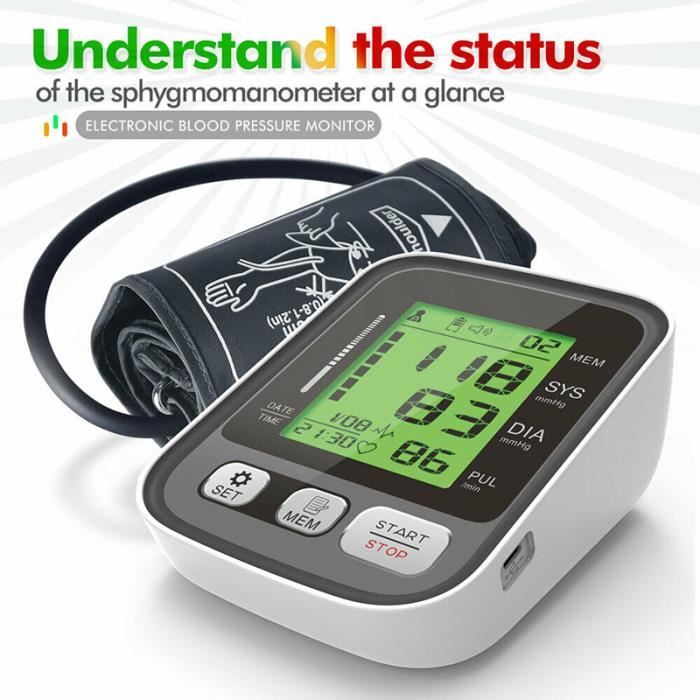 Sphygmomanomètre,Tensiomètre,Machine automatique BP de moniteur de pression artérielle numérique de bras,Rétroéclairage tricolore