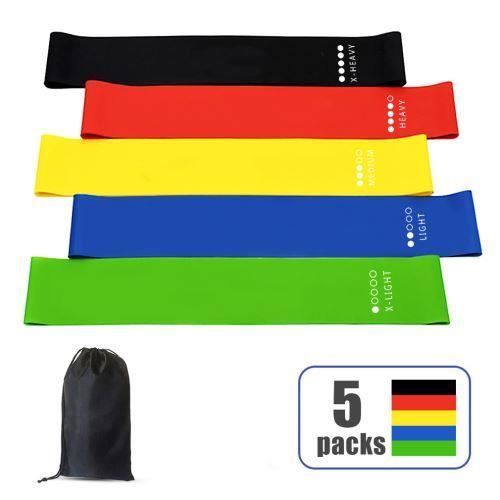 5 Pièces Bandes Élastique de Résistance en Latex pour Salle de Gym Exercice Yoga Musculation Sport
