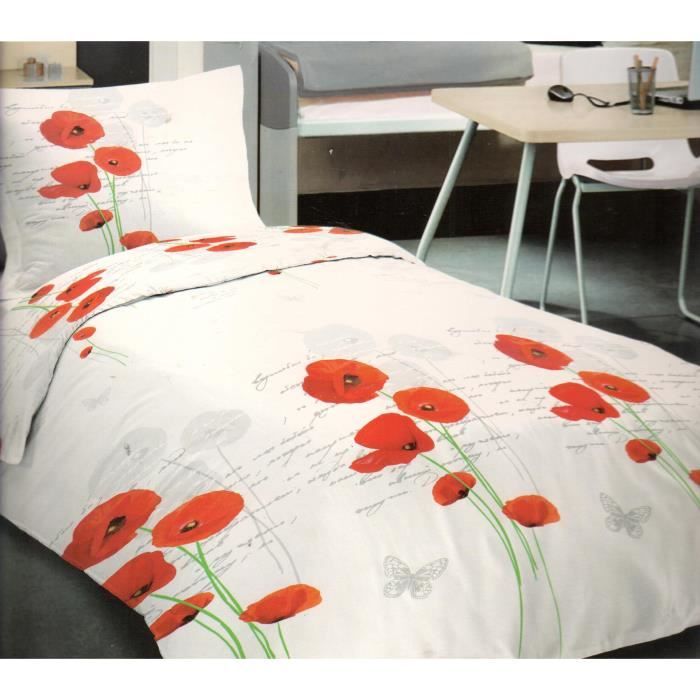 Parure de couette- Lit 1 place – 2 pièces (140x200cm) – Coquelicot Rouge