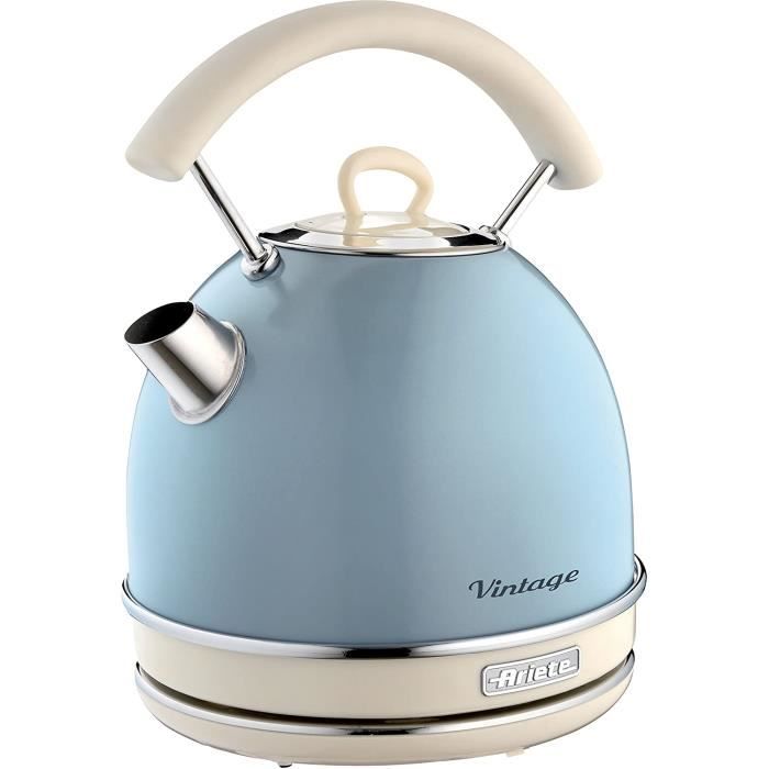 Ariete Vintage 2877 Bouilloire Électrique, 2000 Watts, 1,7 L, en Acier Inoxydable Peint en Bleu Pastel. pour Eau, Thé et Tisanes