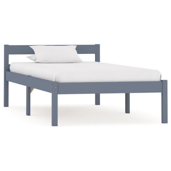 Chez Barry® 46310 Lit Grand Lit adulte enfant - Lit de Repos - Gris Bois de pin massif 90 x 200 cm Haute qualité