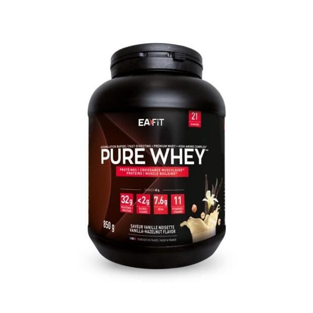 EAFIT Pure Whey - Croissance musculaire - Protéines de Whey - Saveur Vanille Noisette - 850g