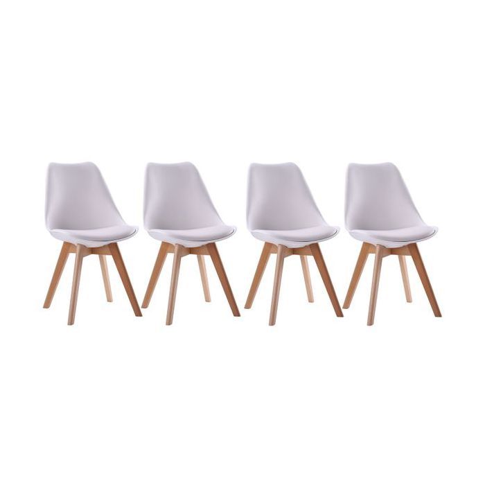 Lot de 4 chaises scandinave NORA blanches avec coussin