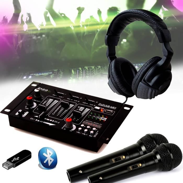 Kit Table de Mixage DJ21 USB Bluetooth + Casque SONO DJ + 2 Micros