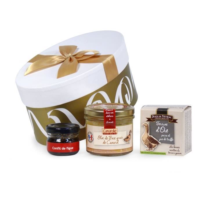 Coffret cadeau -Plaisir d'offrir- contient 3 produits de terroir dont un bloc de foie gras de Canard