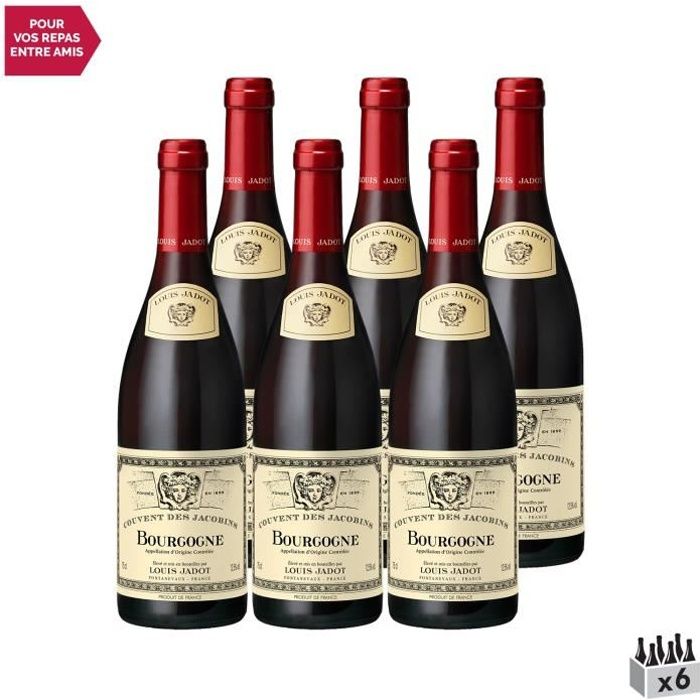 Bourgogne Couvent des Jacobins Rouge 2019 - Lot de 6x75cl - Louis Jadot - Vin AOC Rouge de Bourgogne - Cépage Pinot Noir