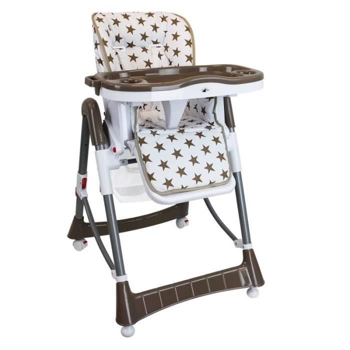 MONSIEUR BEBE - Chaise haute bébé pliable - Réglable hauteur, dossier et tablette - Jusqu'à 18Kg - Marron