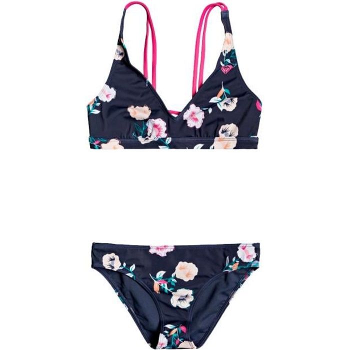 Maillot de Bain 2 pièces Bleu à fleurs Fille Roxy Lets Get Salty
