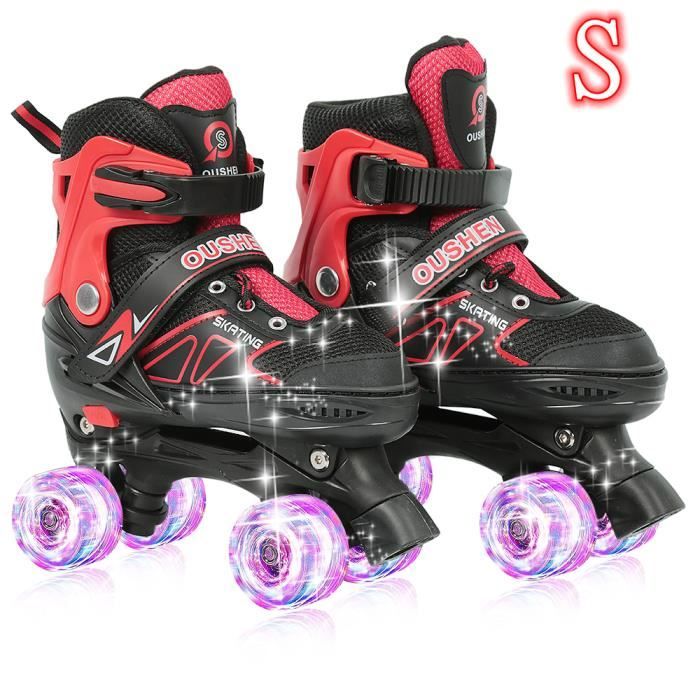 ERROLVES®PATIN A ROULETTE Rouge,Patins à roulettes Roue de flash,Cadeau Noël Anniversaire,pour Enfants,Taille Réglable (S27-32)
