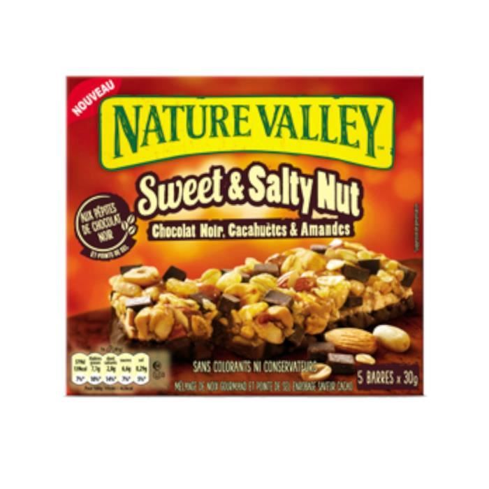 NATURE VALLEY -Sweet & Salty Nut Chocolat Noir, Cacahuètes & Amandes - 5 barres de 30 g – 150g