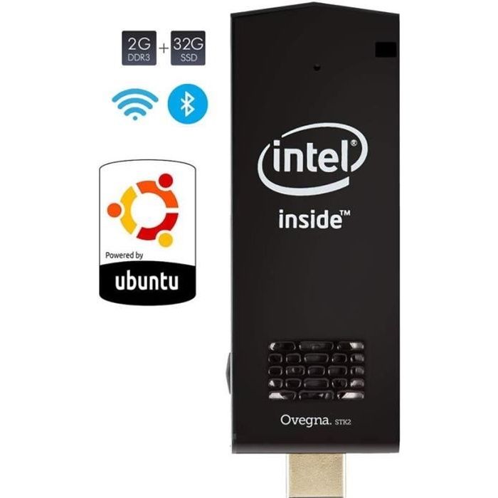 Mini PC Ovegna STK2 : Intel Atom X5 Z8300 Quad Core, 2 GB DDR3 RAM, 32 Go SSD, WiFi, Bluetooth, HDMI, Slot SD UBUNTU